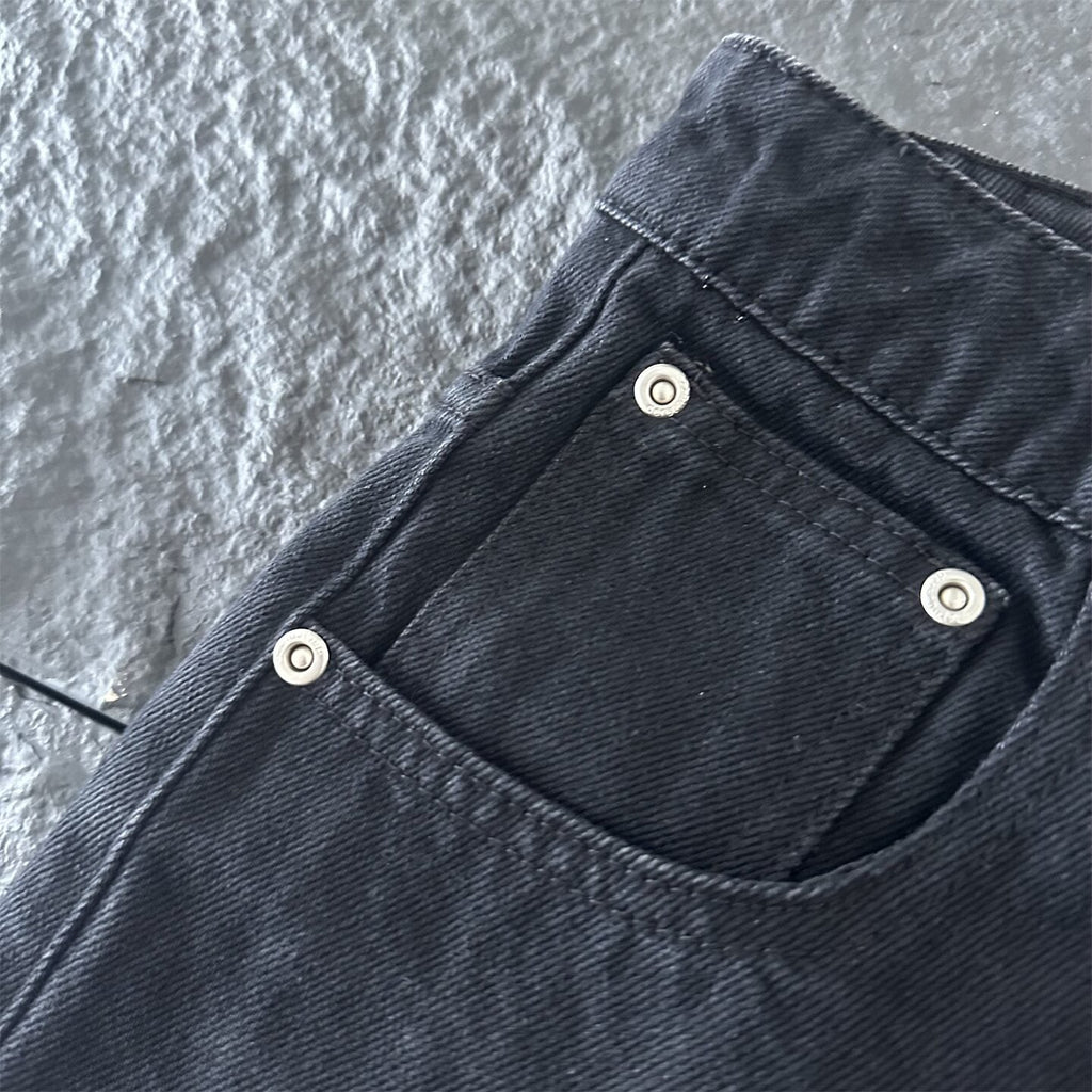 derschutze high-street style embroidered jeans for women, black straight-leg wide-leg pants, trendy and versatile fashion brand trousers.