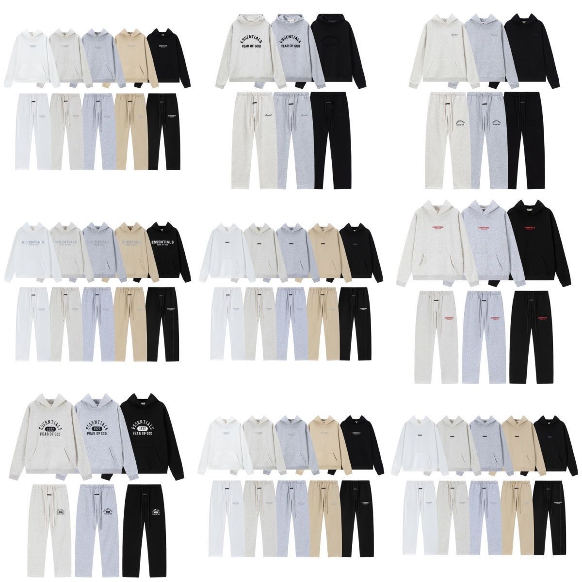 Fear Of God Essentials 3D Silicone Logo Fleece Hoodie Sweatpants Set