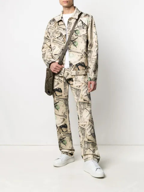 424 dollar bill print denim jacket