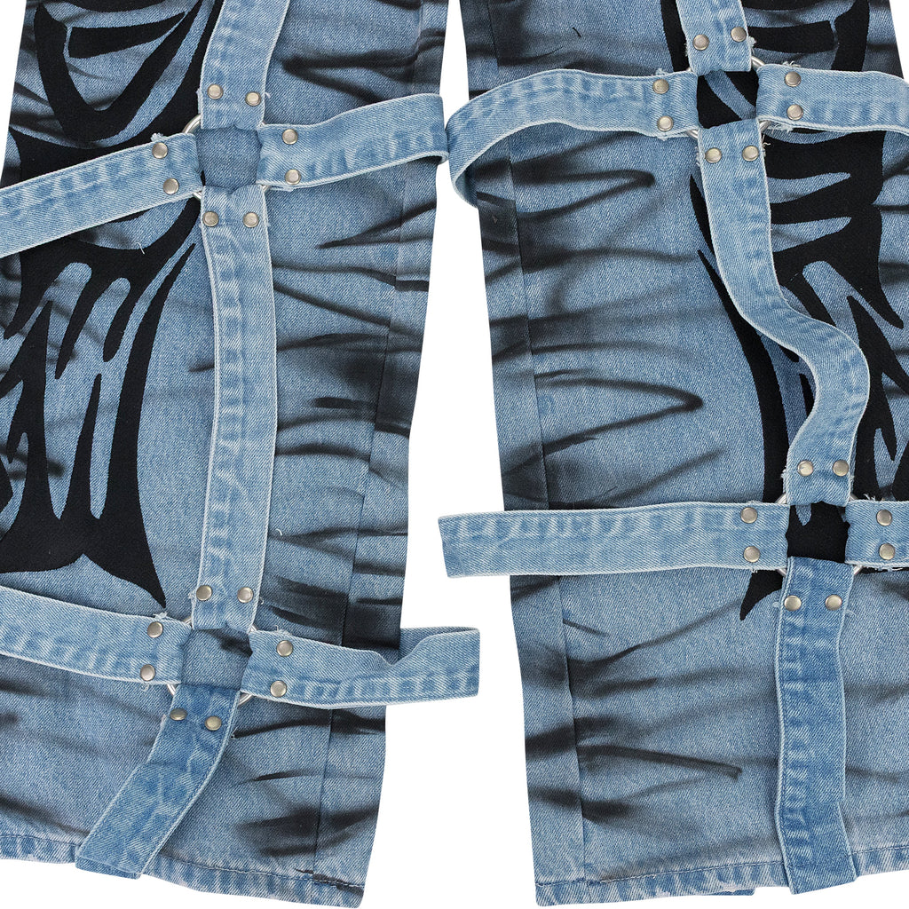 BLUE WINGED LOGO BONDAGE PANTS