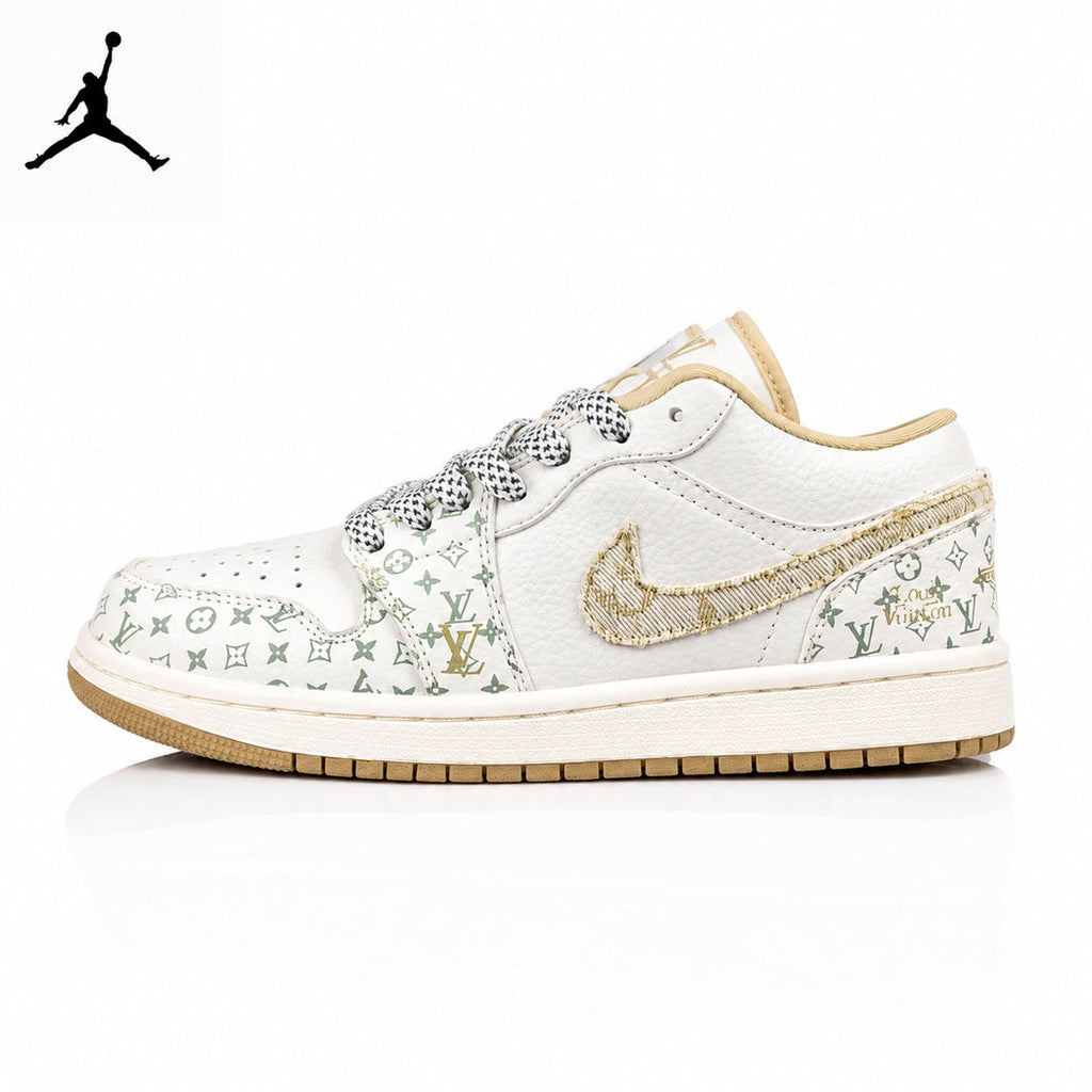 Air Jordan 1 Low LV Collaboration Printed Khaki Unisex Sneakers SJ9950-004