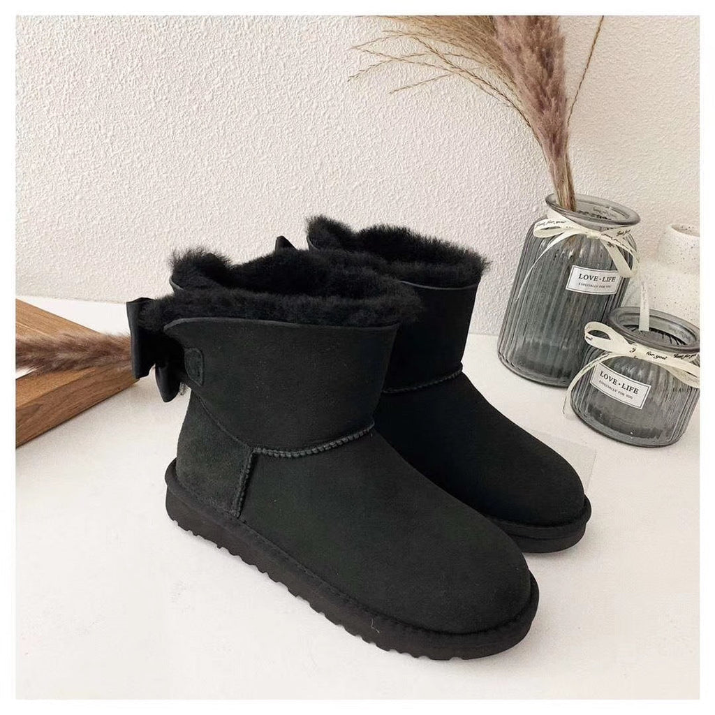 Black Elegant Bow Detail Ankle Boots — New Arrival | In Stock