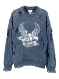 KAMIYA  eagle-print distressed-knit sweater