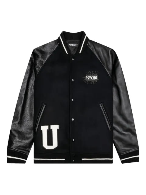 Undercover Psycho leather-sleeved bomber jacket