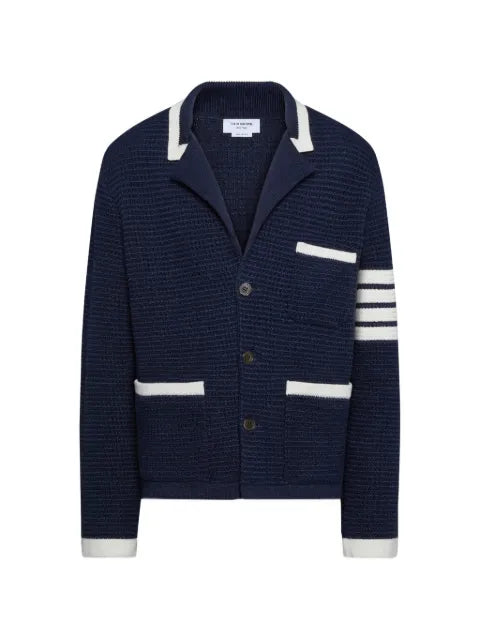 Thom Browne linen-Cardigan with 4-stripes-Logo