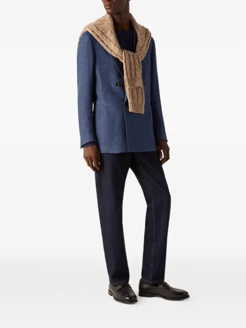 Zegna dark blue coat in linen