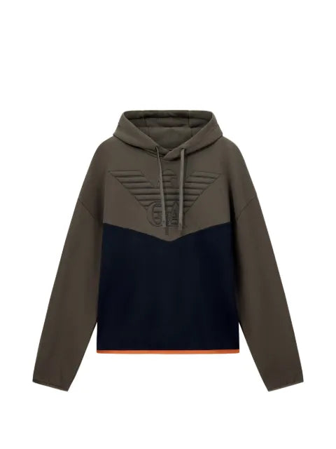 Emporio Armani logo-embroidered colour-block hoodie
