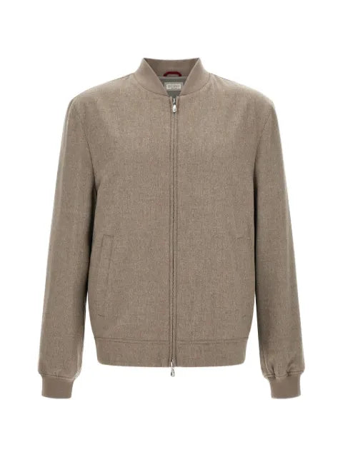 Brunello Cucinelli mélange-texture zip-up bomber jacket