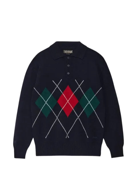 Baracuta argyle-intarsia polo-collar sweater