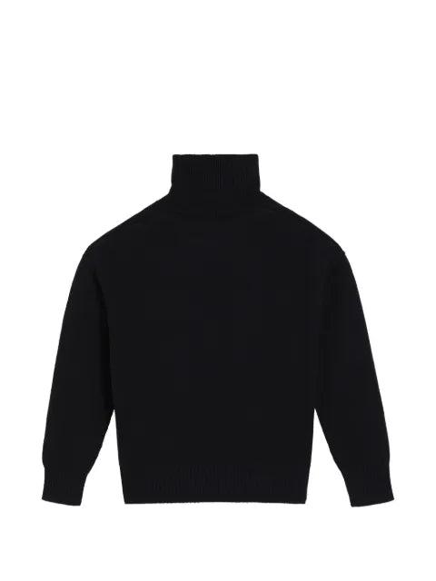 AMI Paris black funell-neck wool sweater with Ami De Coeur