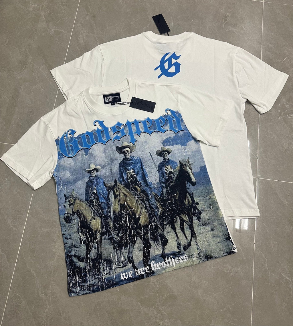 Godspeed Wild West Skeleton Cowboy Riders Short‑Sleeve Tee (White)