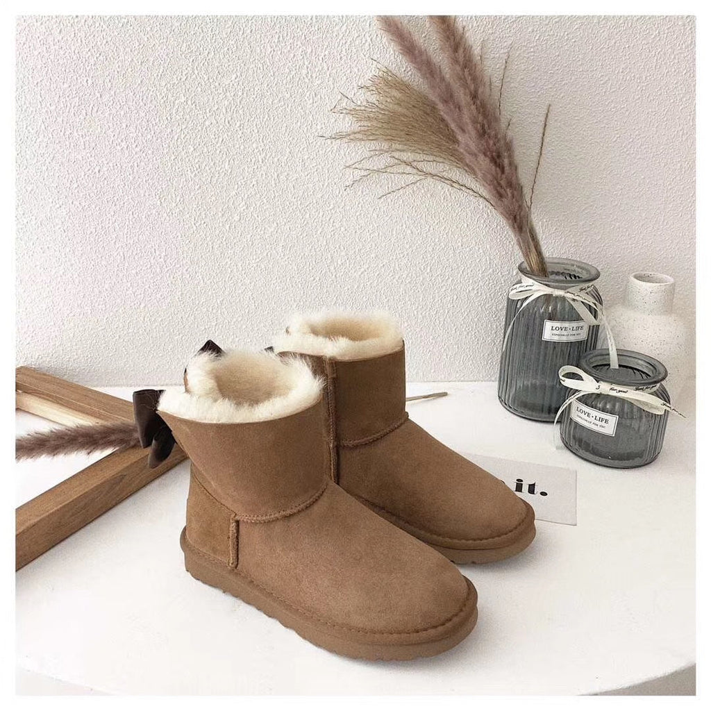 Chestnut Elegant Bow Detail Ankle Boots — New Arrival | In Stock