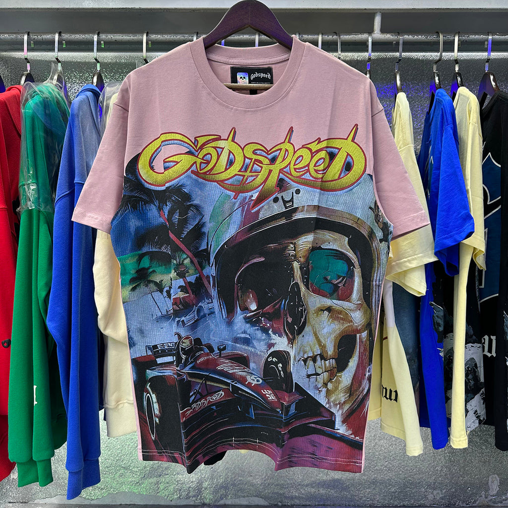Godspeed T-shirts Skull Racing Printed Cotton Casual Short Sleeves Men and Women