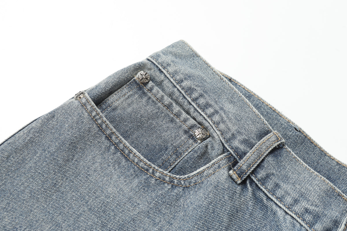 Chrome Hearts White & black Leather Cross Patches Jeans
