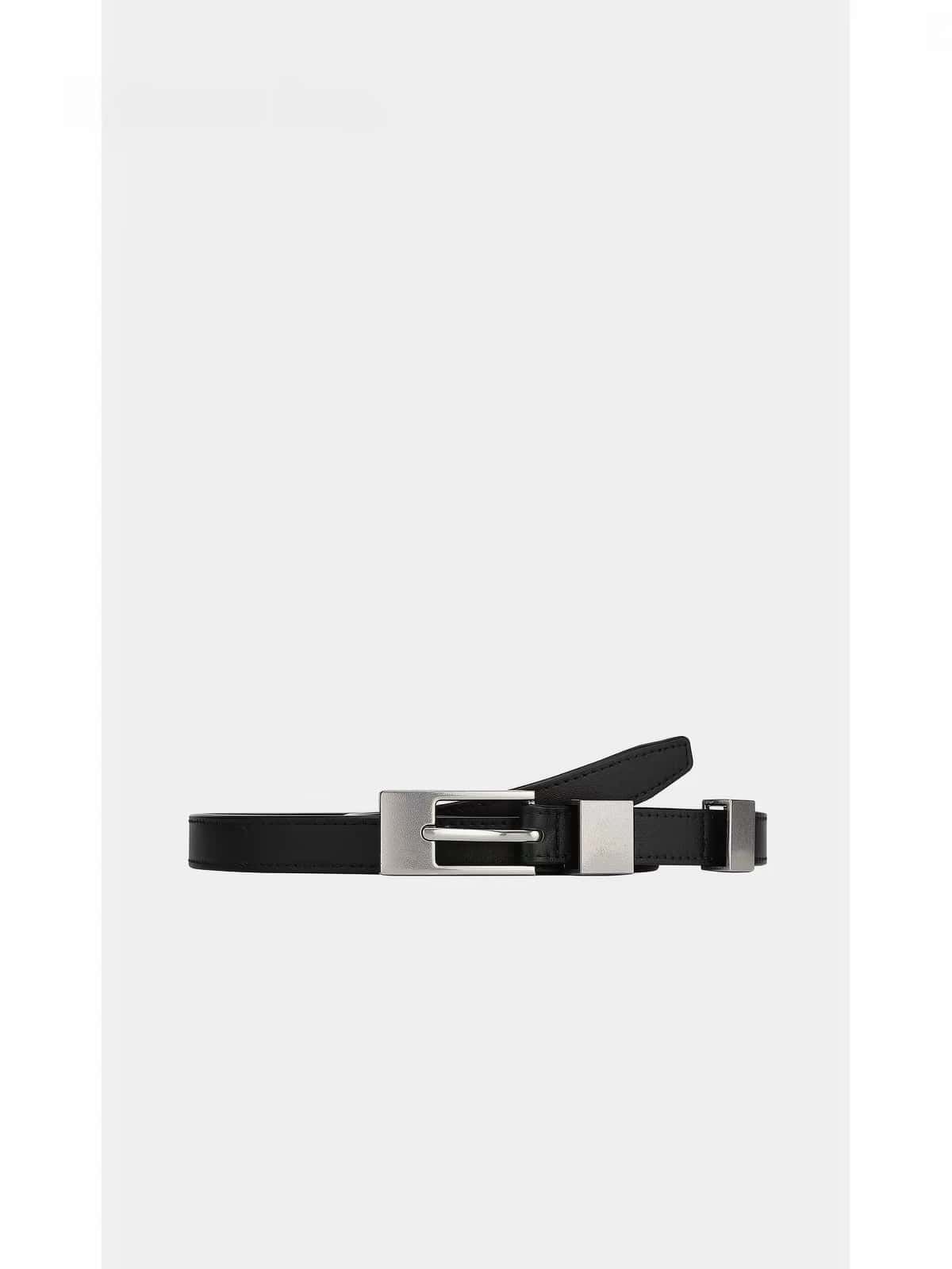 Volcano Log Slim Leather Belt Square Silver Pin Buckle Waist Belt