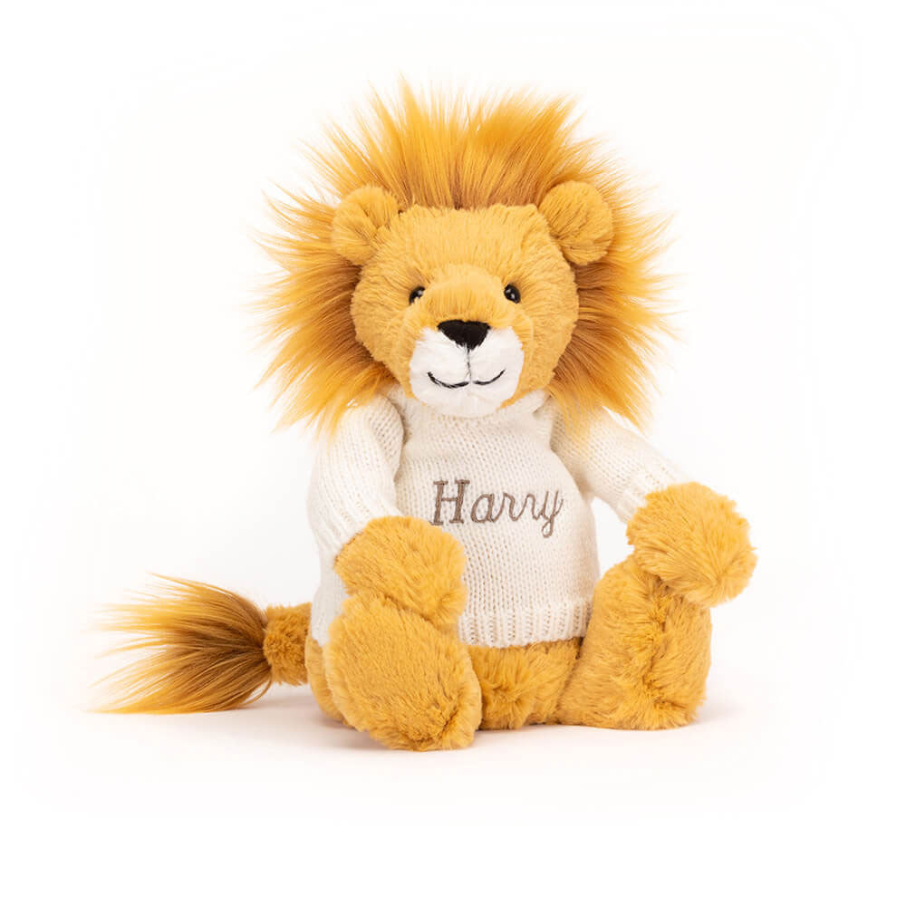 Bashful Lion with Personalized Cream Jumper