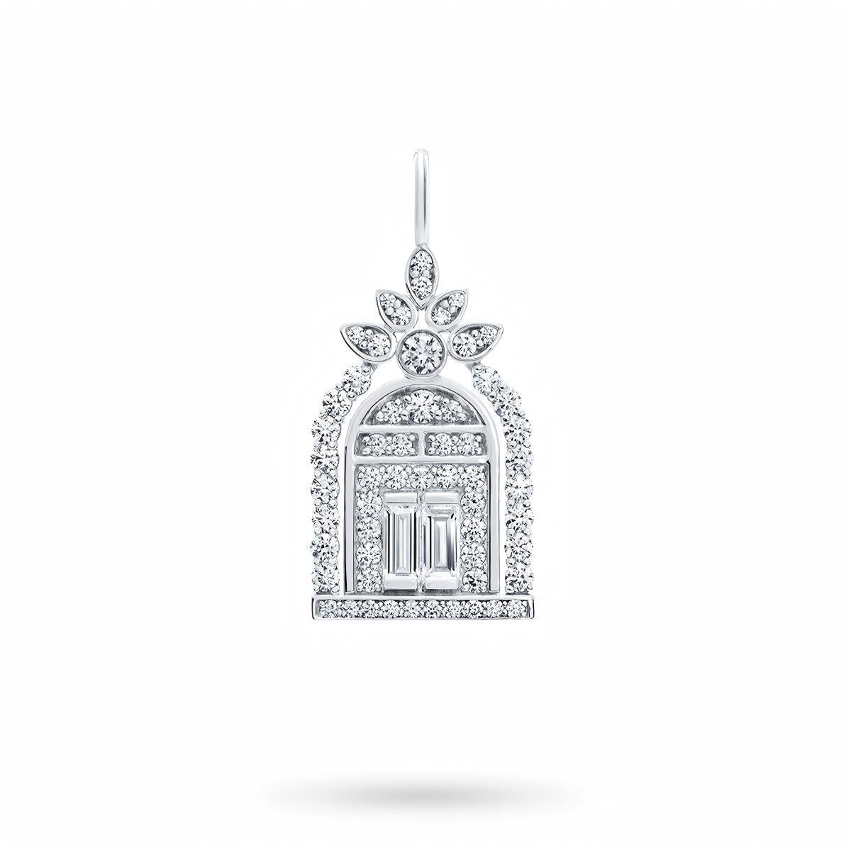 Harry Winston Style Gate of Fortune Cubic Zirconia White-Gold-Plated Necklace