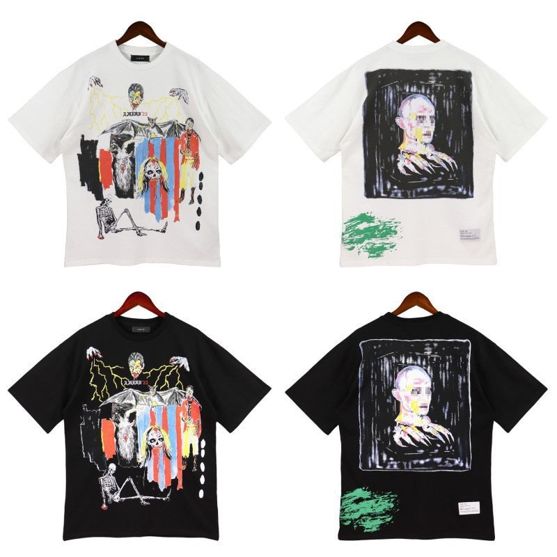 Amiri Multi‑Pattern Letter Graphic Oversized Tee Streetwear Unisex