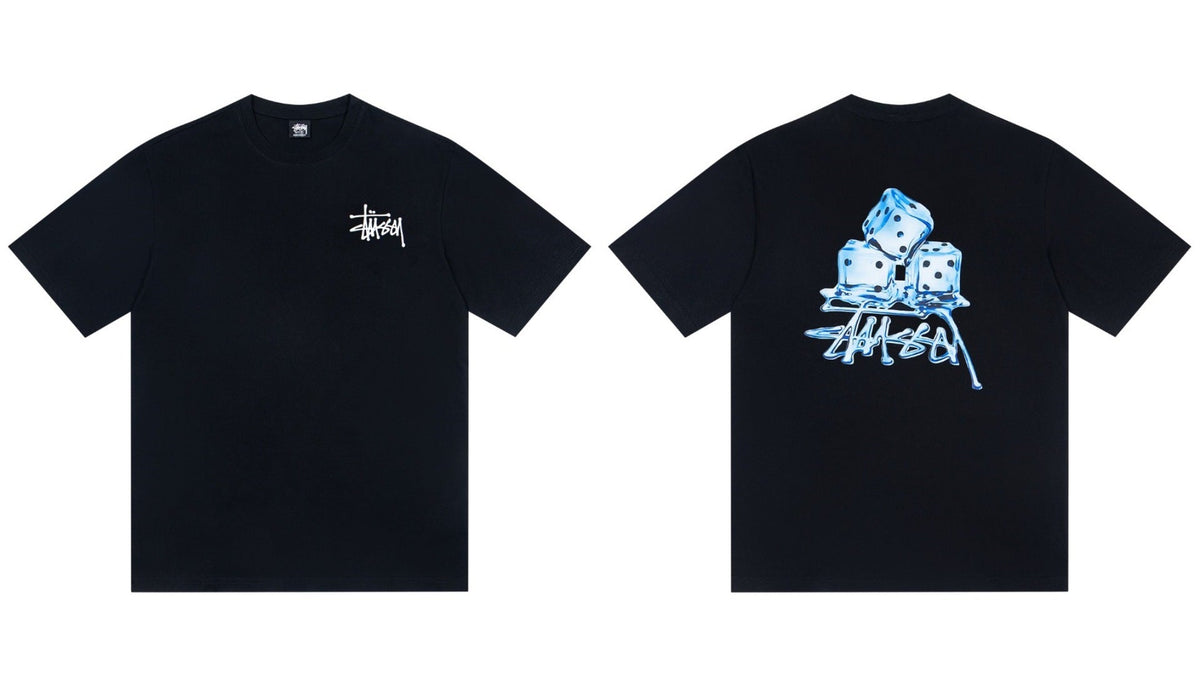 Stussy Melting Blue Dice Front And Back Graphic Short Sleeve Tee