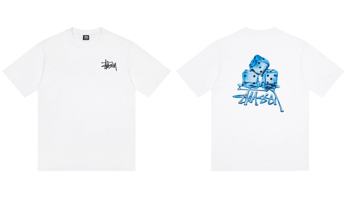 Stussy Melting Blue Dice Front And Back Graphic Short Sleeve Tee