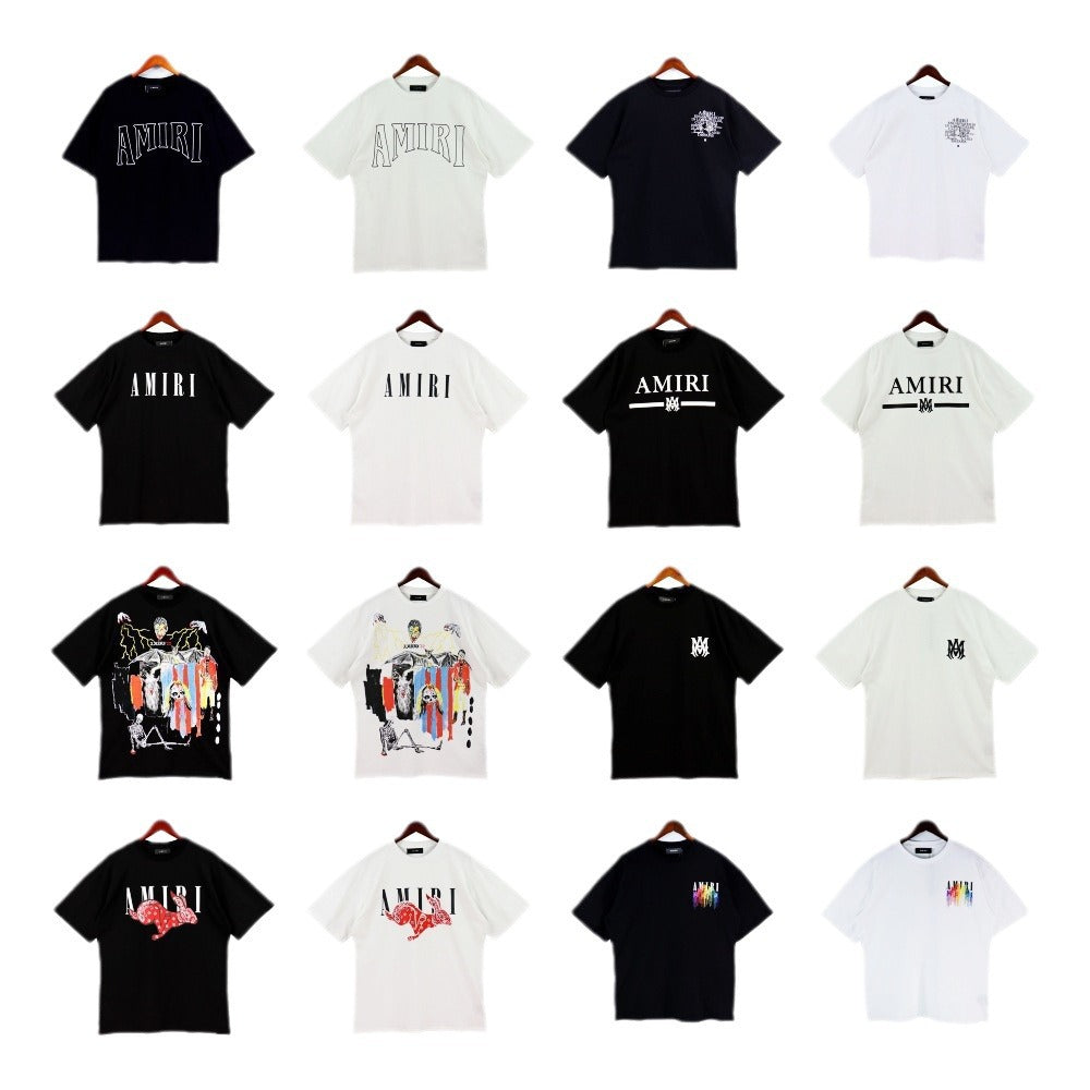 Amiri Multi‑Pattern Letter Graphic Oversized Tee Streetwear Unisex
