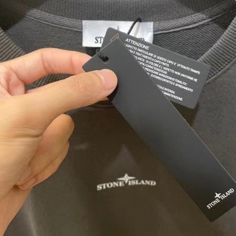 Stone Island Compass Print Crewneck Sweatshirt Men Winter Fleece Top