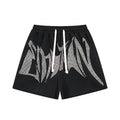 MIXED EMOTION Rhinestone Graphic Raw-Hem Shorts