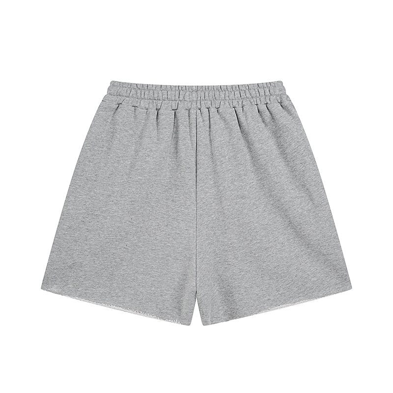 MIXED EMOTION Rhinestone Graphic Raw-Hem Shorts