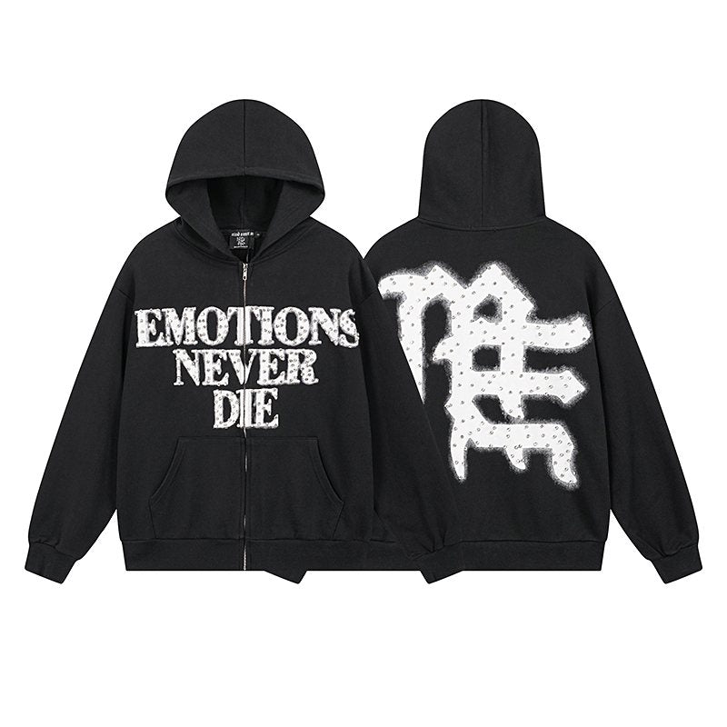 MIXED EMOTION Back Graphic Zip Hoodie