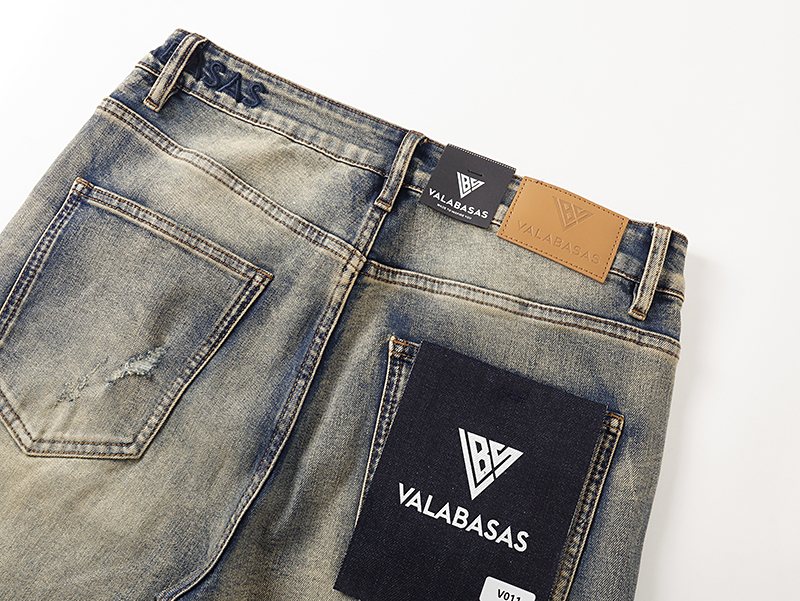 VALABASAS Washed Distressed Blue Jeans with Rear Patch