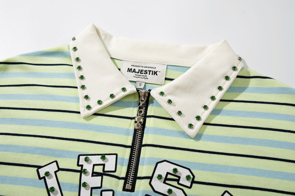 MAJESTIK Mint Green Striped Half-Zip Polo Shirt