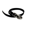 Marthenaut Slim Black Leather Belt Curved Logo Metal Buckle Waist Belt