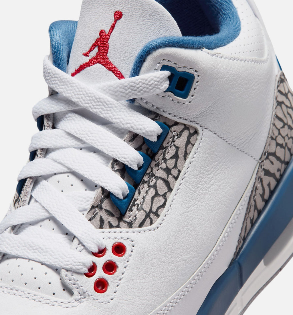 Air Jordan 3 Retro OG True Blue Grade School Sneakers - White / Fire Red / True Blue