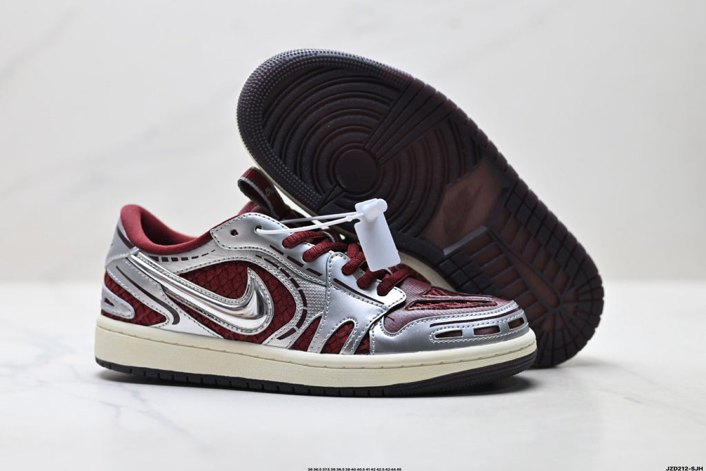 Nike Low-Top Sneakers Burgundy Silver Unisex Collaboration Edition Style 12