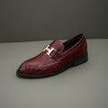 Hermès Burgundy Crocodile-Pattern Loafers