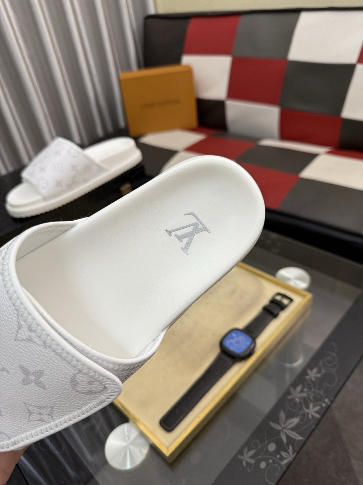 Louis Vuitton Light Gray Monogram Slide Sandals