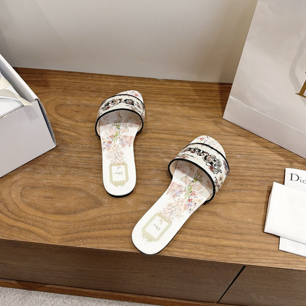 Dior Women's Floral Embroidered Slide Sandals