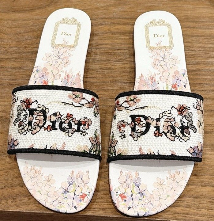 Dior Women's Floral Embroidered Slide Sandals