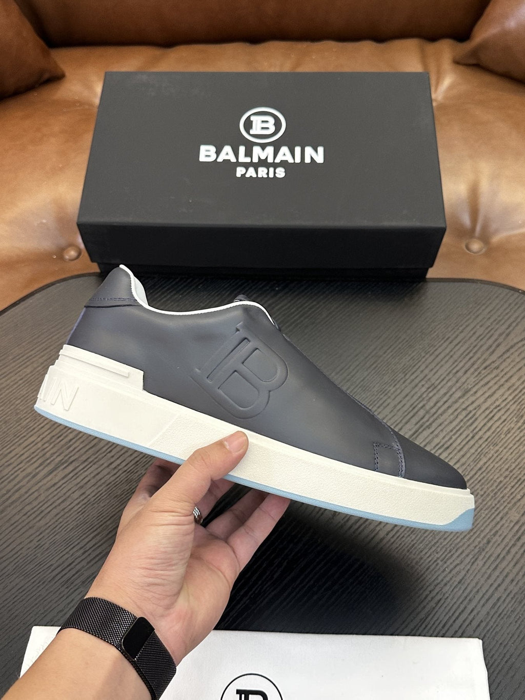 Balmain Navy Elastic Band Slip-On Sneakers