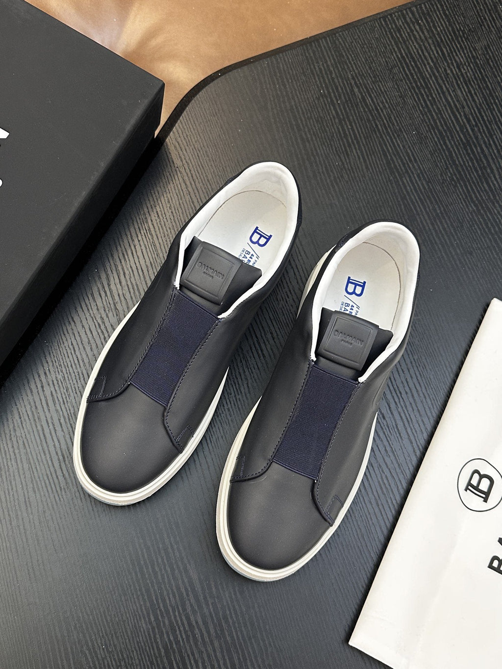 Balmain Navy Elastic Band Slip-On Sneakers