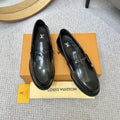 Louis Vuitton Men's Black Leather Loafers - Slip-On Design