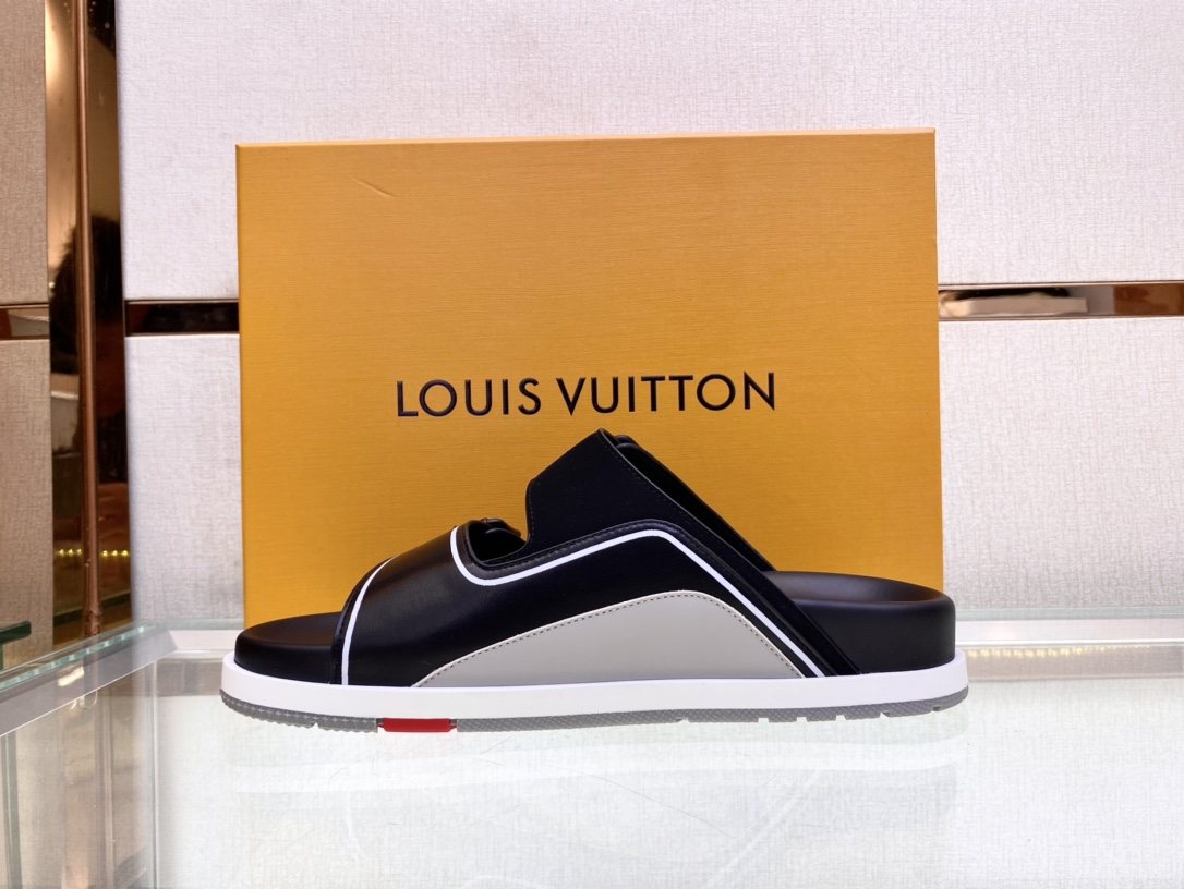Louis Vuitton Black Two-Strap Slide Sandals