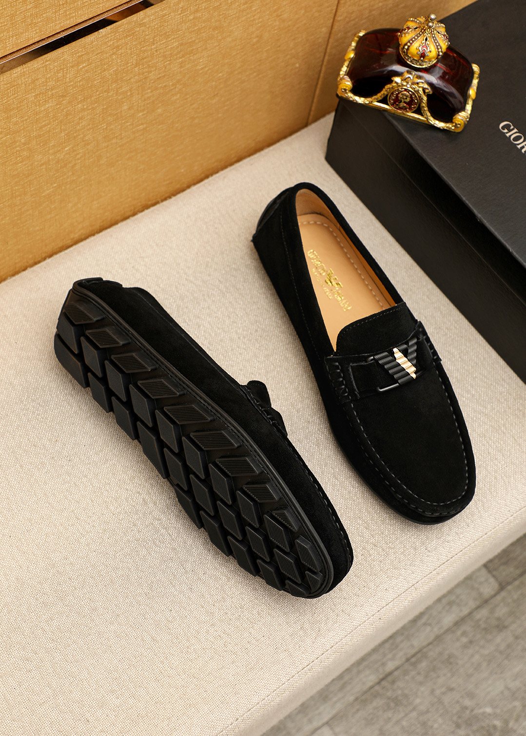 Prada Black Metal Bar Loafers