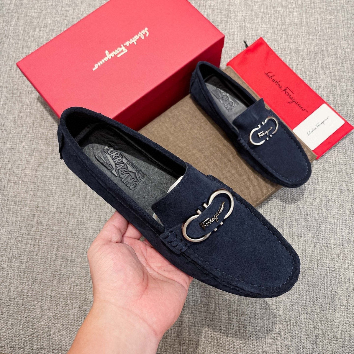 Salvatore Ferragamo Navy Suede Bit Loafers