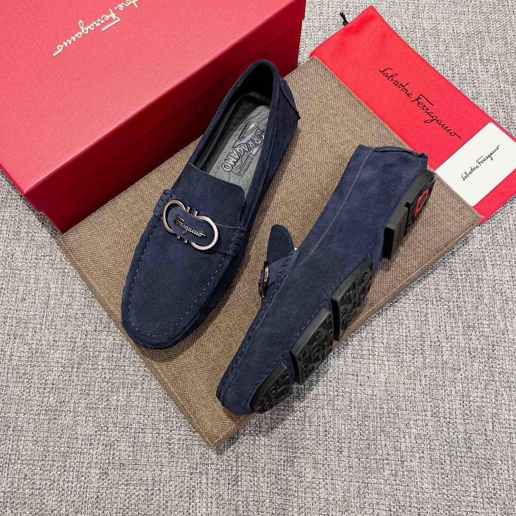 Salvatore Ferragamo Navy Suede Bit Loafers