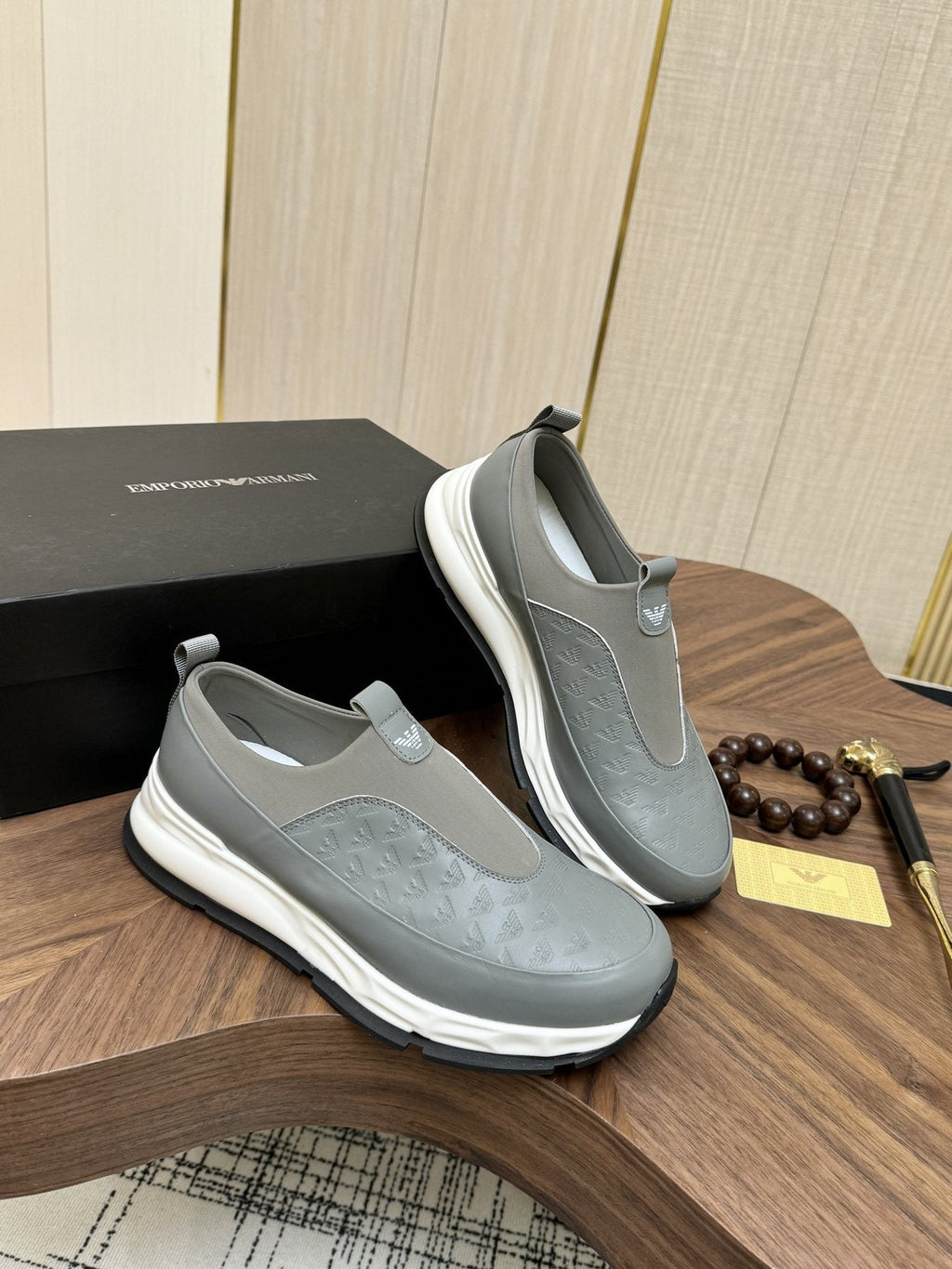 Emporio Armani Gray Slip-On Sneakers