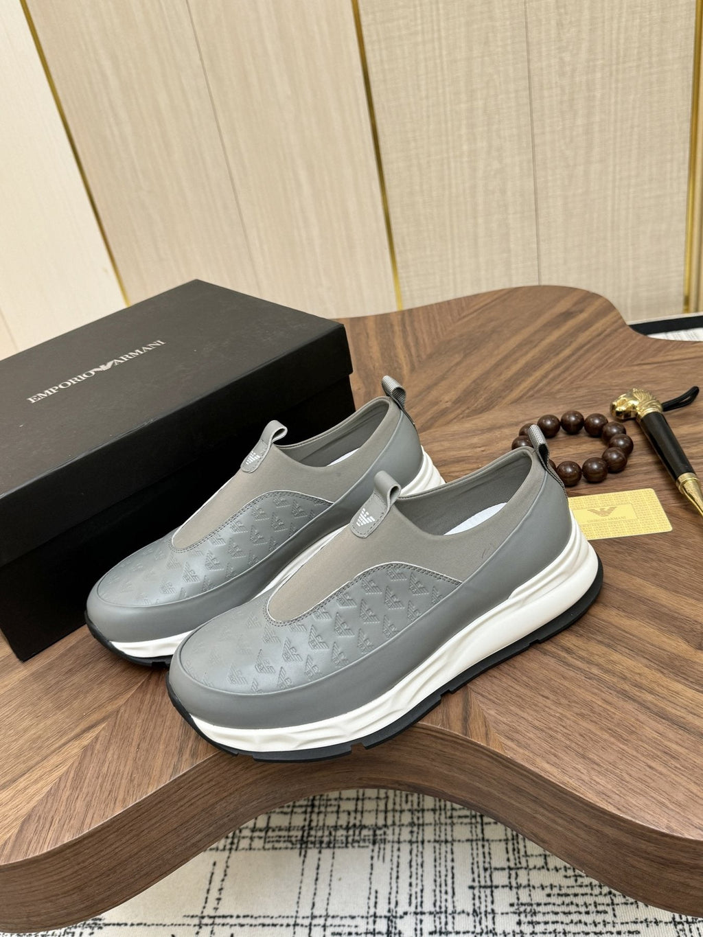 Emporio Armani Gray Slip-On Sneakers