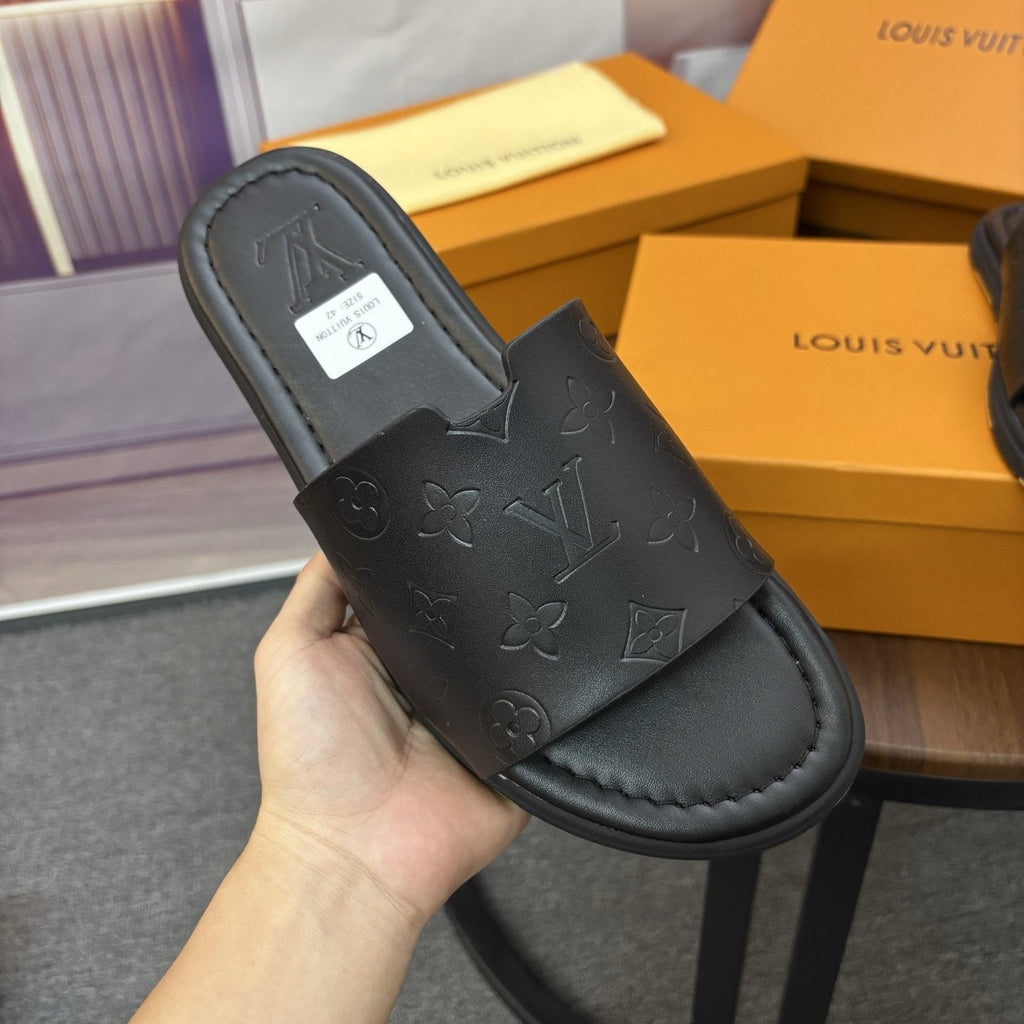 Louis Vuitton Black Embossed Slide Sandals