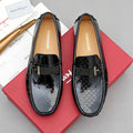 Ferragamo Men's Black Embossed Slip-On Loafers