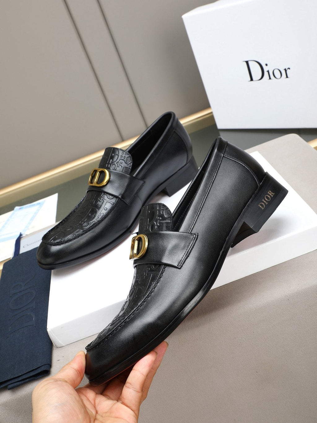 Dior Black Buckle Loafers